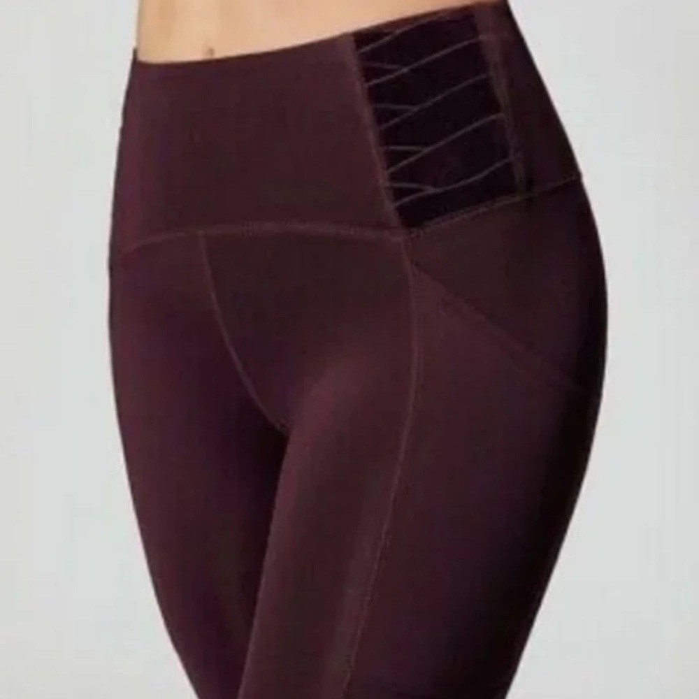 FP Movement Wonderstruck Velvet Criss Cross Leggings Maroon - Picture 3 of 9
